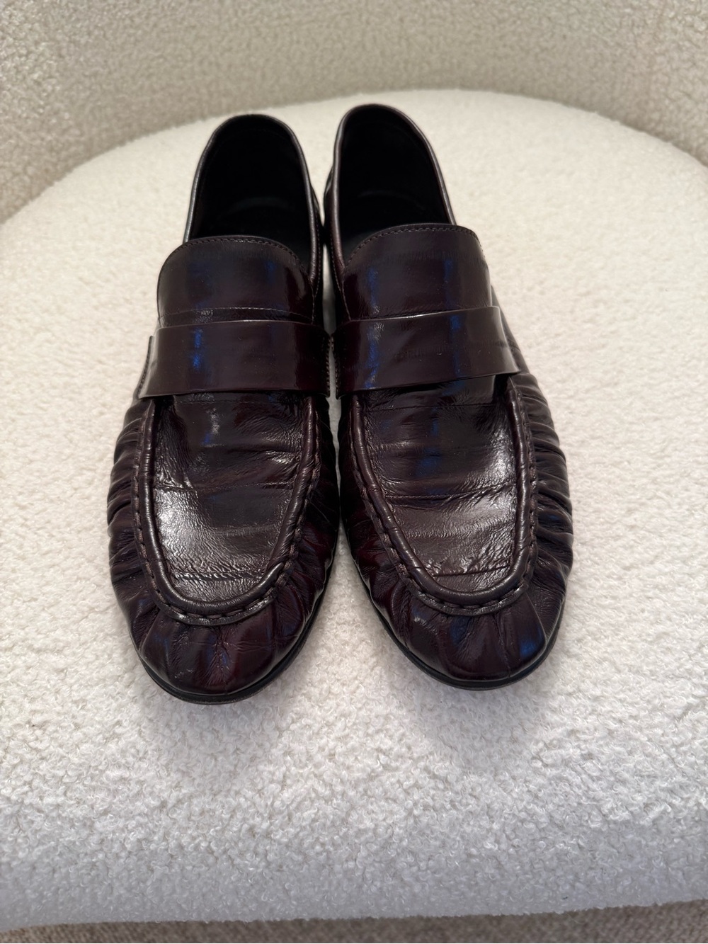 The Row Women's Dark Burgundy Leather Penny Loafers